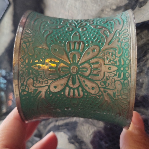 Stunning teal floral cuff bracelet - Picture 4 of 6